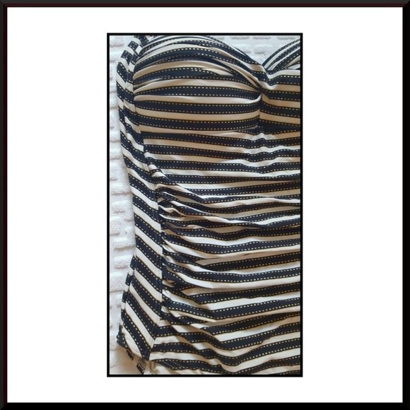 NWT NIP TUCK Ahoy Joanne Bond Eye Shirred NAVY SILVER FOIL Stripe Swimsuit/Sz 8 - Picture 4 of 10